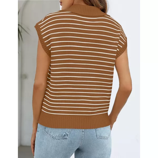 imageZESICA Womens Summer Striped Sweater Vest Cap Sleeve V Neck Pullover Tank Tops Fashion Clothes 2024Brown