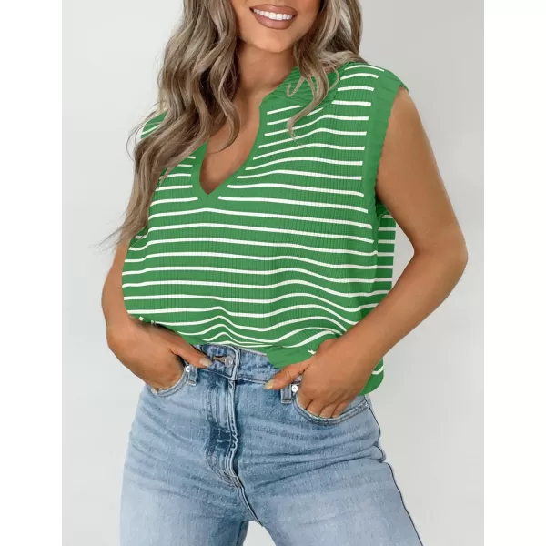 imageZESICA Womens Summer Striped Sweater Vest Cap Sleeve V Neck Pullover Tank Tops Fashion Clothes 2024Green