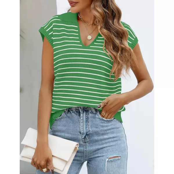 imageZESICA Womens Summer Striped Sweater Vest Cap Sleeve V Neck Pullover Tank Tops Fashion Clothes 2024Green