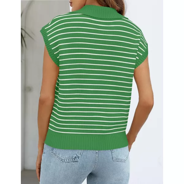 imageZESICA Womens Summer Striped Sweater Vest Cap Sleeve V Neck Pullover Tank Tops Fashion Clothes 2024Green