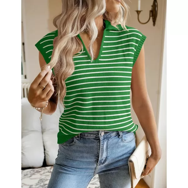 imageZESICA Womens Summer Striped Sweater Vest Cap Sleeve V Neck Pullover Tank Tops Fashion Clothes 2024Green