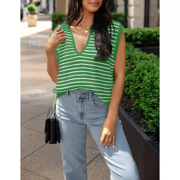 imageZESICA Womens Summer Striped Sweater Vest Cap Sleeve V Neck Pullover Tank Tops Fashion Clothes 2024Green