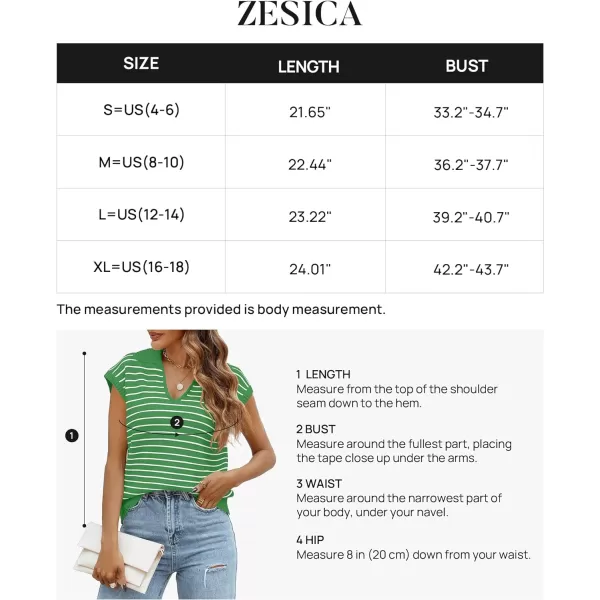 imageZESICA Womens Summer Striped Sweater Vest Cap Sleeve V Neck Pullover Tank Tops Fashion Clothes 2024Green