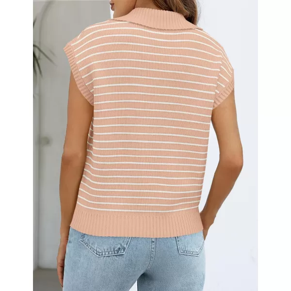 imageZESICA Womens Summer Striped Sweater Vest Cap Sleeve V Neck Pullover Tank Tops Fashion Clothes 2024Leather Pink