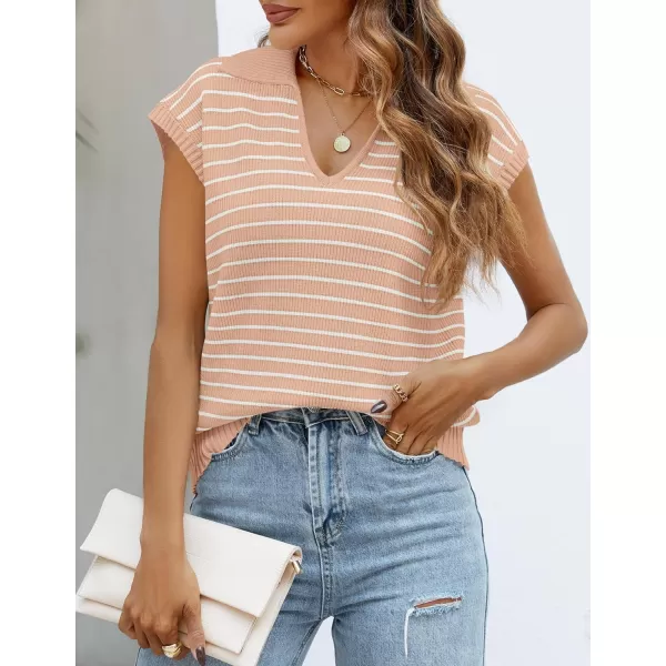 imageZESICA Womens Summer Striped Sweater Vest Cap Sleeve V Neck Pullover Tank Tops Fashion Clothes 2024Leather Pink