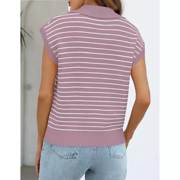 imageZESICA Womens Summer Striped Sweater Vest Cap Sleeve V Neck Pullover Tank Tops Fashion Clothes 2024Purple