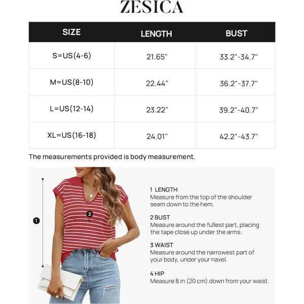 imageZESICA Womens Summer Striped Sweater Vest Cap Sleeve V Neck Pullover Tank Tops Fashion Clothes 2024Red