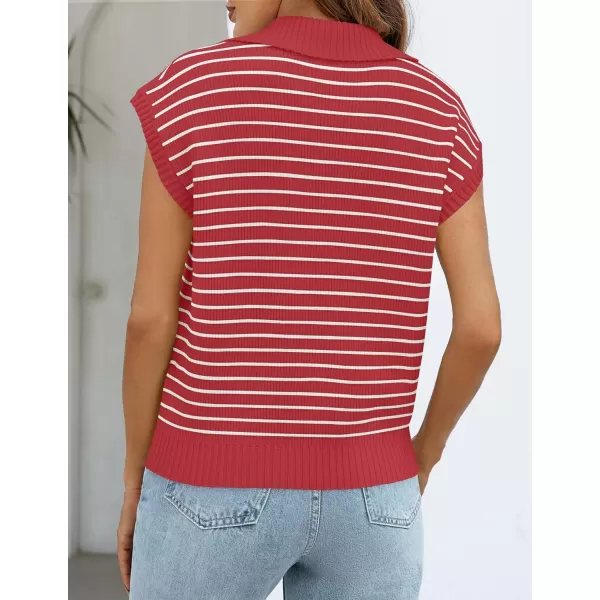 imageZESICA Womens Summer Striped Sweater Vest Cap Sleeve V Neck Pullover Tank Tops Fashion Clothes 2024Red