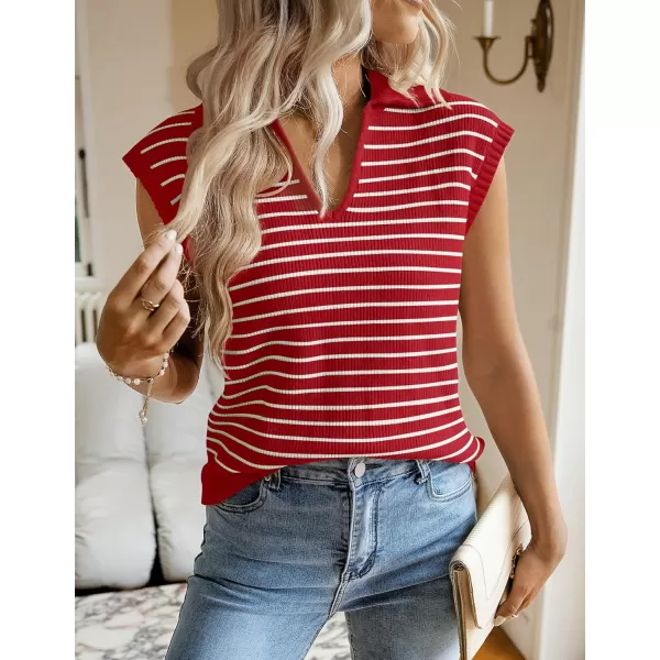 imageZESICA Womens Summer Striped Sweater Vest Cap Sleeve V Neck Pullover Tank Tops Fashion Clothes 2024Red