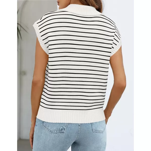 imageZESICA Womens Summer Striped Sweater Vest Cap Sleeve V Neck Pullover Tank Tops Fashion Clothes 2024White
