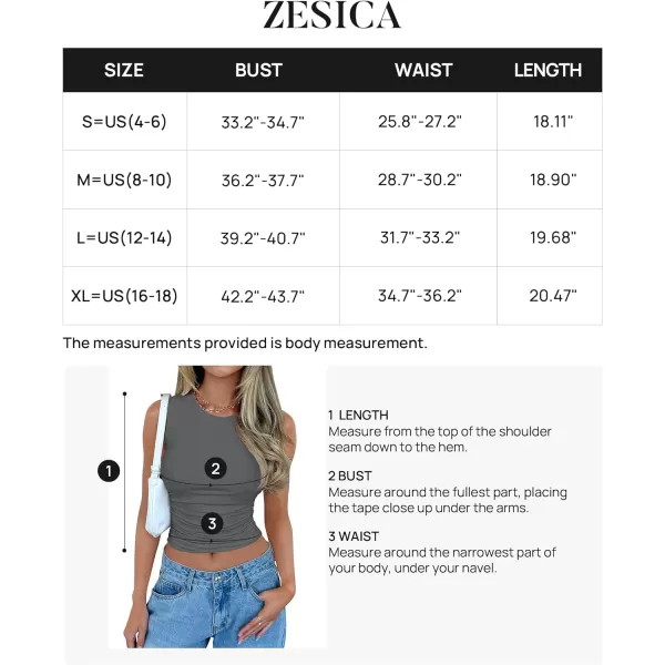imageZESICA Womens Summer Tank Tops 2024 Sleeveless Crewneck Knit Slim Fitted Side Ruched Casual Basic ShirtCharcoal