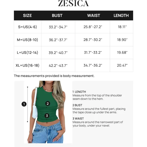imageZESICA Womens Summer Tank Tops 2024 Sleeveless Crewneck Knit Slim Fitted Side Ruched Casual Basic ShirtGreen