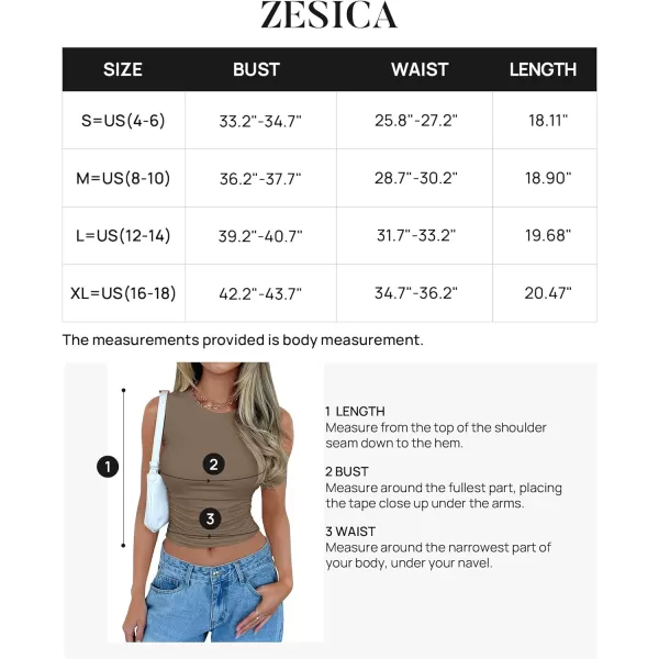 imageZESICA Womens Summer Tank Tops 2024 Sleeveless Crewneck Knit Slim Fitted Side Ruched Casual Basic ShirtMocha