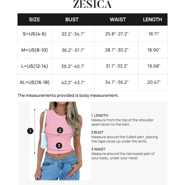 imageZESICA Womens Summer Tank Tops 2024 Sleeveless Crewneck Knit Slim Fitted Side Ruched Casual Basic ShirtPink