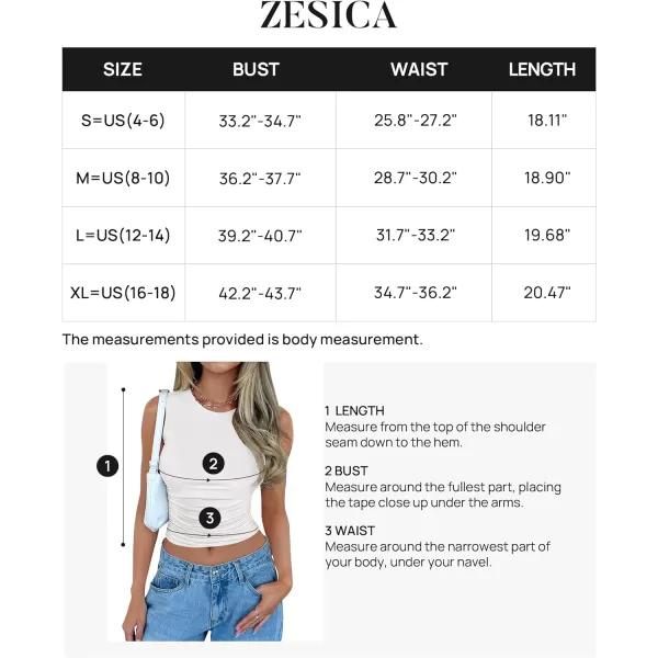 imageZESICA Womens Summer Tank Tops 2024 Sleeveless Crewneck Knit Slim Fitted Side Ruched Casual Basic ShirtWhite