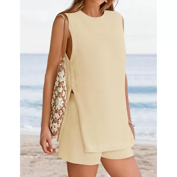 imageZESICA Womens Summer Two Piece Knit Outfits 2024 Casual Trendy Tank and Shorts Lounge SetsApricot