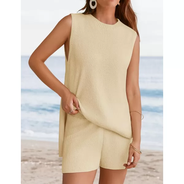 imageZESICA Womens Summer Two Piece Knit Outfits 2024 Casual Trendy Tank and Shorts Lounge SetsApricot