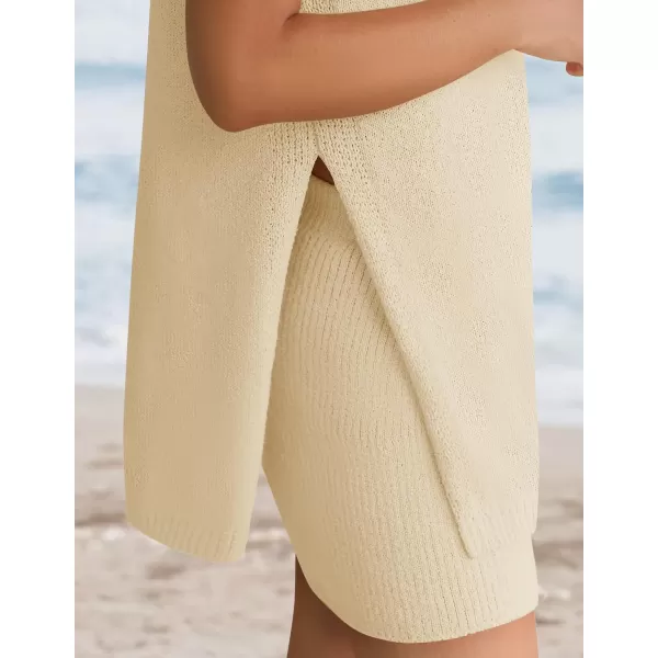 imageZESICA Womens Summer Two Piece Knit Outfits 2024 Casual Trendy Tank and Shorts Lounge SetsApricot