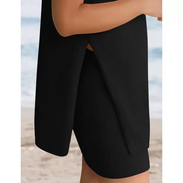 imageZESICA Womens Summer Two Piece Knit Outfits 2024 Casual Trendy Tank and Shorts Lounge SetsBlack