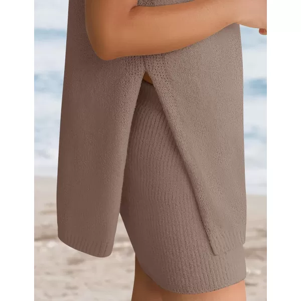 imageZESICA Womens Summer Two Piece Knit Outfits 2024 Casual Trendy Tank and Shorts Lounge SetsCamel