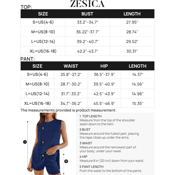 imageZESICA Womens Summer Two Piece Knit Outfits 2024 Casual Trendy Tank and Shorts Lounge SetsDark Blue