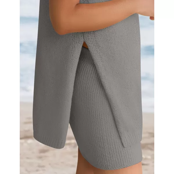 imageZESICA Womens Summer Two Piece Knit Outfits 2024 Casual Trendy Tank and Shorts Lounge SetsGrey