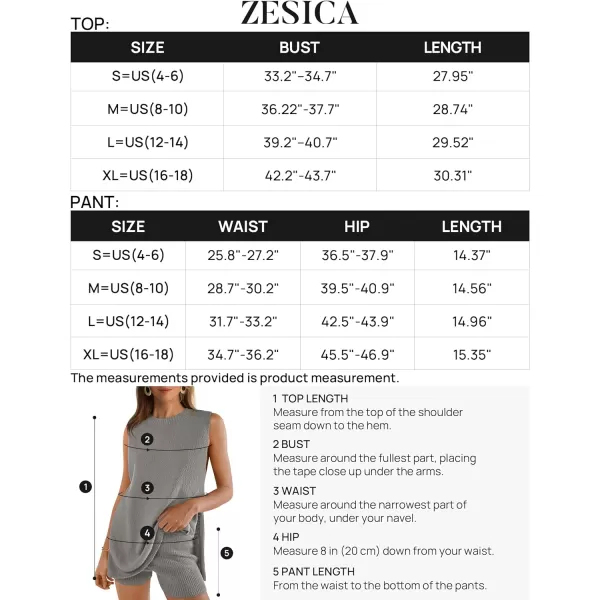 imageZESICA Womens Summer Two Piece Knit Outfits 2024 Casual Trendy Tank and Shorts Lounge SetsGrey
