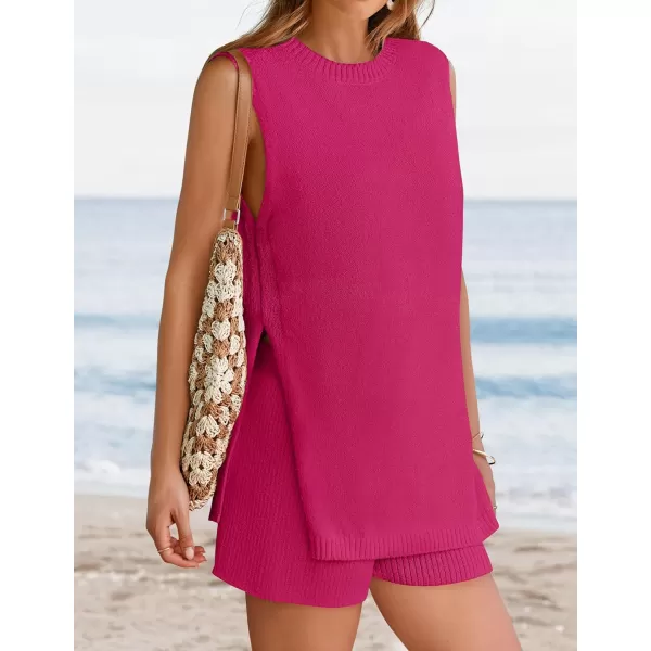 imageZESICA Womens Summer Two Piece Knit Outfits 2024 Casual Trendy Tank and Shorts Lounge SetsRose