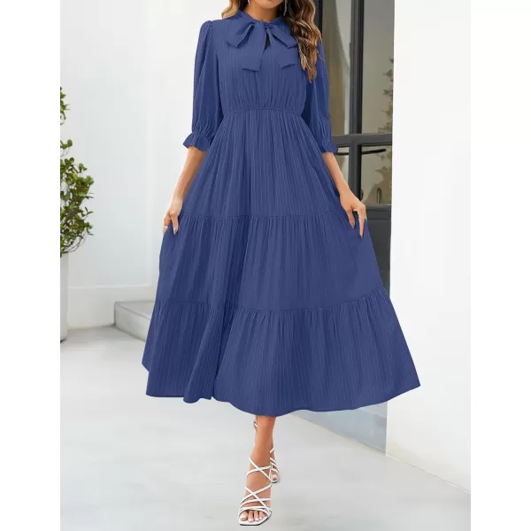 imageZESICA Womens Summer V Neck Maxi Dress Casual Short Sleeve Elastic High Tiered A Line Flowy Beach Party Long DressDark Blue