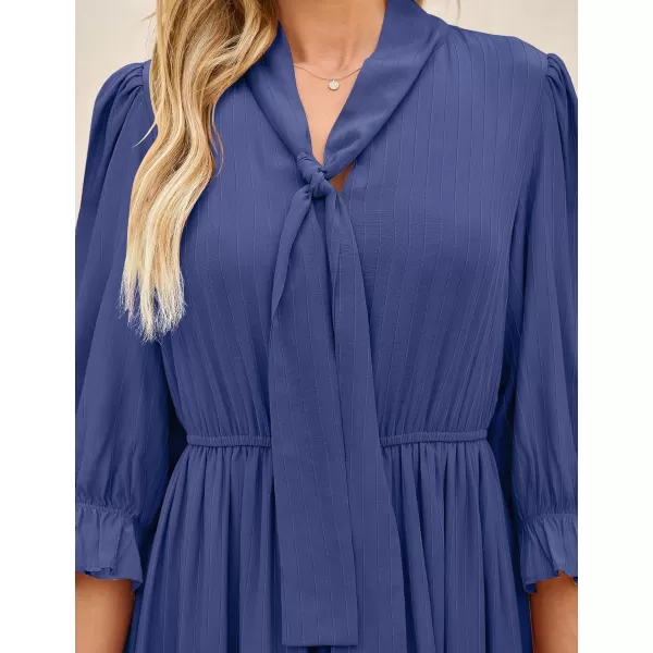 imageZESICA Womens Summer V Neck Maxi Dress Casual Short Sleeve Elastic High Tiered A Line Flowy Beach Party Long DressDark Blue