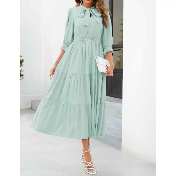 imageZESICA Womens Summer V Neck Maxi Dress Casual Short Sleeve Elastic High Tiered A Line Flowy Beach Party Long DressMint
