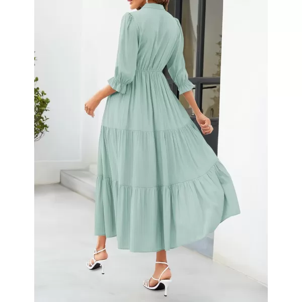 imageZESICA Womens Summer V Neck Maxi Dress Casual Short Sleeve Elastic High Tiered A Line Flowy Beach Party Long DressMint