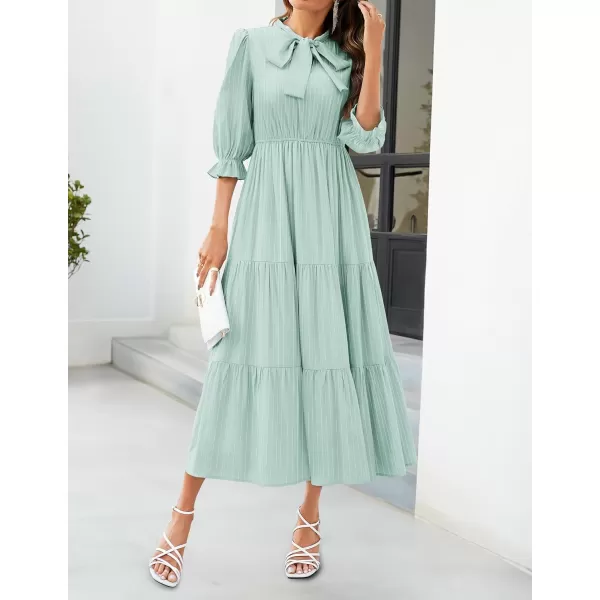 imageZESICA Womens Summer V Neck Maxi Dress Casual Short Sleeve Elastic High Tiered A Line Flowy Beach Party Long DressMint