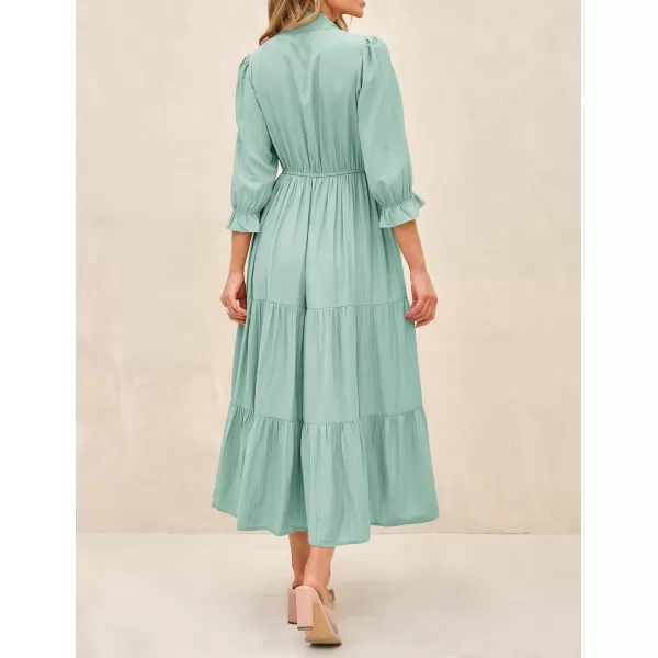 imageZESICA Womens Summer V Neck Maxi Dress Casual Short Sleeve Elastic High Tiered A Line Flowy Beach Party Long DressMint