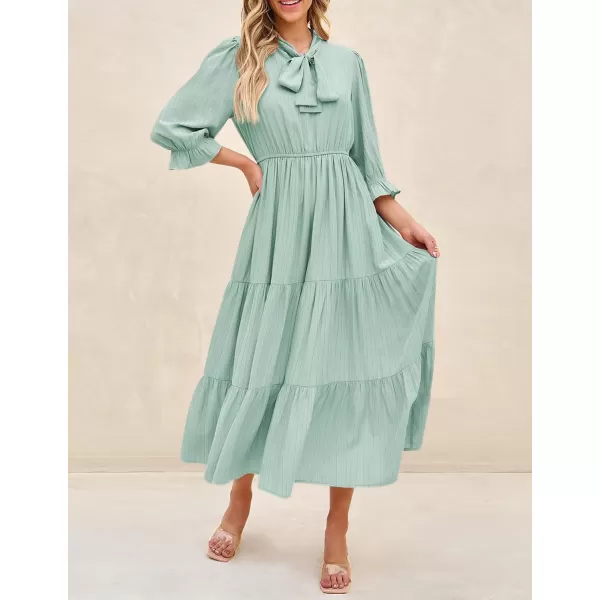 imageZESICA Womens Summer V Neck Maxi Dress Casual Short Sleeve Elastic High Tiered A Line Flowy Beach Party Long DressMint