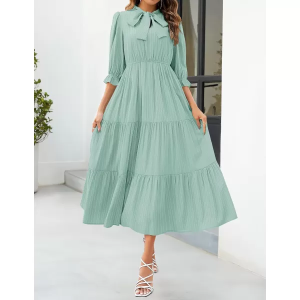 imageZESICA Womens Summer V Neck Maxi Dress Casual Short Sleeve Elastic High Tiered A Line Flowy Beach Party Long DressMint
