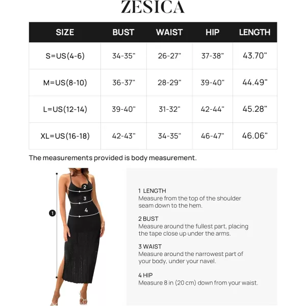 imageZESICA Womens Summer V Neck Sleeveless Dress Crochet Spaghetti Strap Beach Cover up Split Bodycon Midi DressesBlack