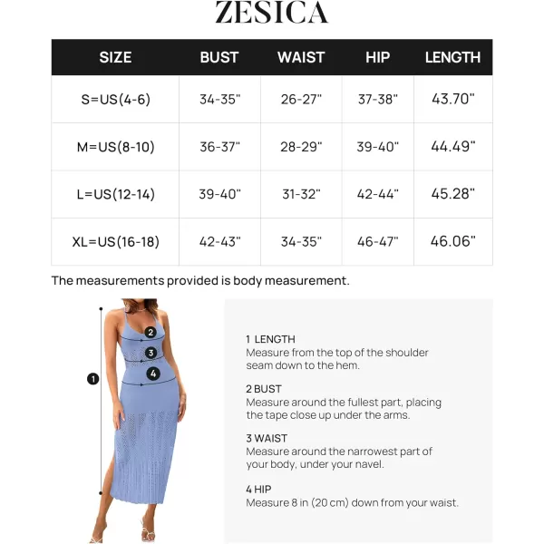 imageZESICA Womens Summer V Neck Sleeveless Dress Crochet Spaghetti Strap Beach Cover up Split Bodycon Midi DressesBlue