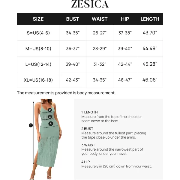 imageZESICA Womens Summer V Neck Sleeveless Dress Crochet Spaghetti Strap Beach Cover up Split Bodycon Midi DressesLightgreen