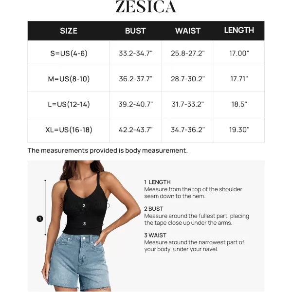imageZESICA Womens Summer V Neck Tank Top 2024 Sleeveless Spaghetti Strap Cami Shirts Ribbed Knit Basic Crop TopsBlack