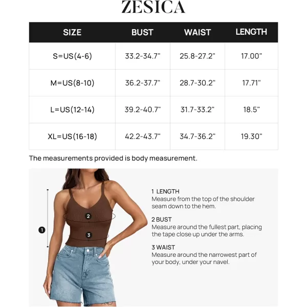 imageZESICA Womens Summer V Neck Tank Top 2024 Sleeveless Spaghetti Strap Cami Shirts Ribbed Knit Basic Crop TopsCoffee