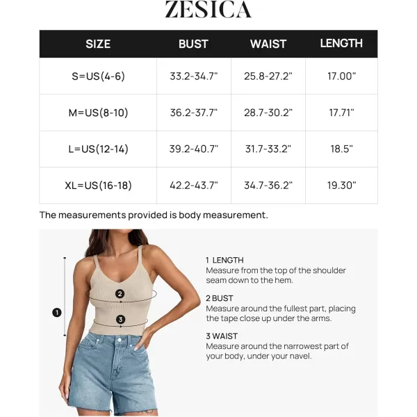 imageZESICA Womens Summer V Neck Tank Top 2024 Sleeveless Spaghetti Strap Cami Shirts Ribbed Knit Basic Crop TopsSand