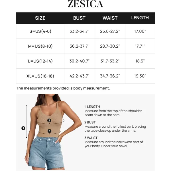 imageZESICA Womens Summer V Neck Tank Top 2024 Sleeveless Spaghetti Strap Cami Shirts Ribbed Knit Basic Crop TopsToffee
