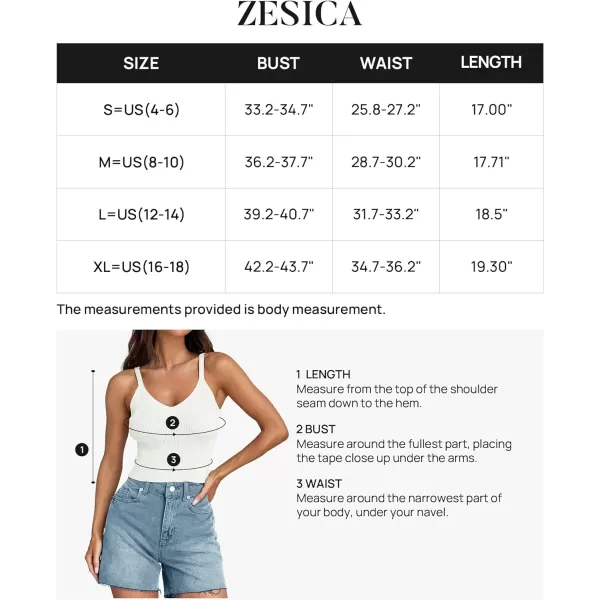 imageZESICA Womens Summer V Neck Tank Top 2024 Sleeveless Spaghetti Strap Cami Shirts Ribbed Knit Basic Crop TopsWhite