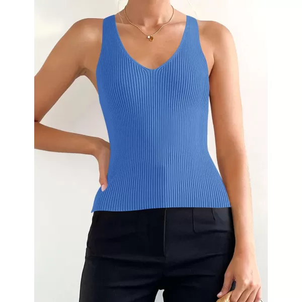 imageZESICA Womens Tank Tops 2023 Sexy Sleeveless V Neck Ribbed Knit Slim Fitted Basic Tees ShirtsCobalt