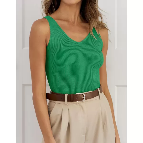imageZESICA Womens Tank Tops 2023 Sexy Sleeveless V Neck Ribbed Knit Slim Fitted Basic Tees ShirtsGreen