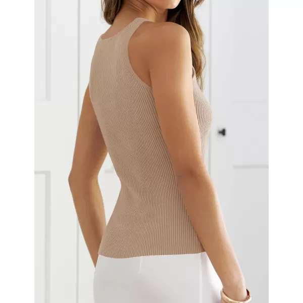 imageZESICA Womens Tank Tops 2023 Sexy Sleeveless V Neck Ribbed Knit Slim Fitted Basic Tees ShirtsKhaki