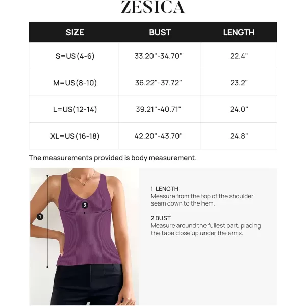 imageZESICA Womens Tank Tops 2023 Sexy Sleeveless V Neck Ribbed Knit Slim Fitted Basic Tees ShirtsPurple