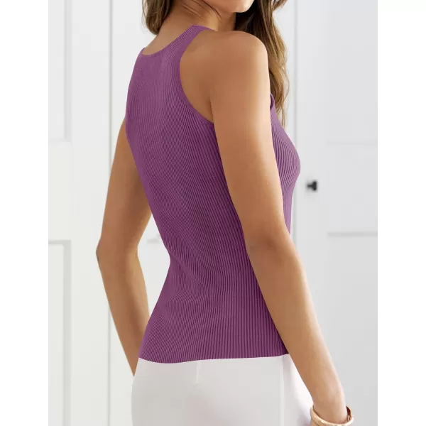 imageZESICA Womens Tank Tops 2023 Sexy Sleeveless V Neck Ribbed Knit Slim Fitted Basic Tees ShirtsPurple