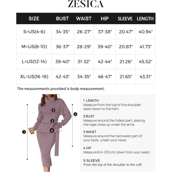 imageZESICA Womens Turtleneck Sweater Midi Dress Long Sleeve Ribbed Knit Bodycon Slit Dress with BeltDarkviolet